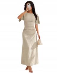 Shein Petite Bézs Ruha Fodros És Rövid Ujjú Petite M 1HI