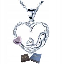 Mennica Świdnicka Ezüst nyaklánc 925 Szív macska strasszokkal Születésnapi ajándék anyukának