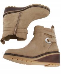  Kényelmes Női Bokacsizma Gumi 6 CM Velúr Cipő Khaki Bézs 37 (X_LL66-263_KHAKI_37)