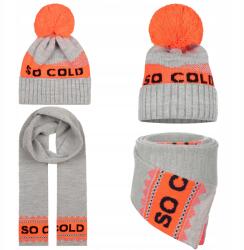 Majka Sál Sapka Szett Női Téli Női So Cold Szürke Narancssárga (K4)