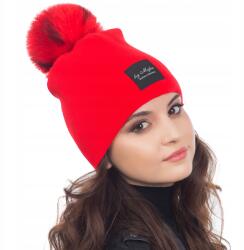 Majka Női Téli Bélelt Sapka Pomponos Felvarróval Majka Piros