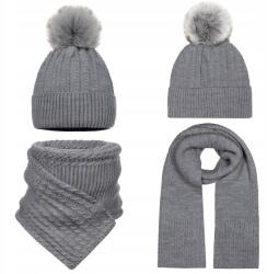 Majka Sapka Sál Szett Női Pompon Szürke 2m Téli Meleg Téli (D32-198-UNI)