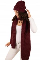 Majka Sál Sapka Beanie Női Szett 10% Gyapjú Bordó (D35-117-UNI)