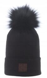 Majka Női Ifjúsági Téli Sapka Pomponnal, Kihajtható, Kellemes Kötött, Fekete