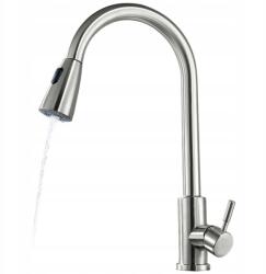 Maibang Konyhai Csaptelep Kihúzható Kifolyócső 2 Üzemmód Szálcsiszolt Acél Csaptelep 2F Szatén (K10732v2)