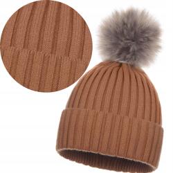 Majka Női Őszi-téli Sapka Pomponos Meleg Karamell Barna