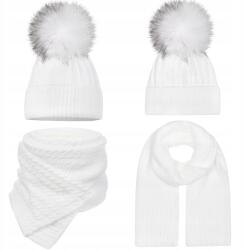 Majka Sapka Sál Szett Női Pompon Fehér 2m Téli Meleg Téli (D32-110-UNI)