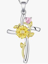  Ezüst Nyaklánc Napraforgóval és Cirkónia Kövekkel - 925-ös Sterling Ezüst (ZESTAW AKWAMARYN SREBRO 925 ZŁOTO18K TURMALIN)