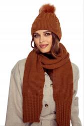 Majka Női téli szett Női Sapka Pomponos Kendő 1, 8 m Barna (D30-152-UNI)