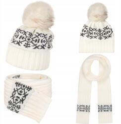 Majka Női Téli Őszi Sál Sapka Hópehely Ekrü Grafit (K14+SZ8-274-KPL)
