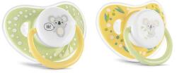 Lorelli Set 2 suzete cu capac Lorelli, silicon moale, tetina rotunda, 6 luni+, Galben/Verde