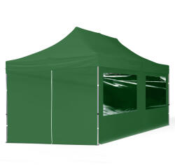 TOOLPORT Összecsukható pavilon, Aluminium, 3x6m, 4 oldalpanellel együtt, sötét zöld Pavilon sátor, Piaci sátor, Pop up sátor - (59027)