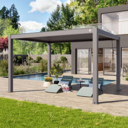 PRIMEYARD 3x4m Pergola, lamellás tetővel, gyöngyházszürke Bioklimatikus pergola - (400116)