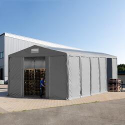 TOOLPORT Ipari sátor, 8x12m, PVC ponyva, szürke, padlókerettel, statikai megerősítéssel (beton alap) Raktár sátor - (94064)