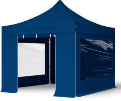 TOOLPORT Összecsukható pavilon, Aluminium, 3x3m, 4 oldalpanellel együtt, sötétkék Pavilon sátor, Piaci sátor, Pop up sátor - (600156)