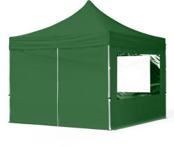 TOOLPORT Összecsukható pavilon, Aluminium, 3x3m, 4 oldalpanellel együtt, sötét zöld Pavilon sátor, Piaci sátor, Pop up sátor - (59008)