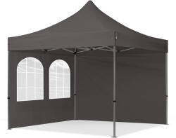 TOOLPORT Összecsukható pavilon, acél, 3x3m, 2 oldalpanellel együtt, sötétszürke Pavilon sátor, Piaci sátor, Pop up sátor - (600022)