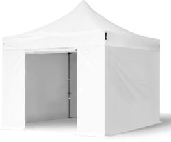 TOOLPORT Összecsukható pavilon, acél, 3x3m, 4 oldalpanellel együtt, fehér Pavilon sátor, Piaci sátor, Pop up sátor - (600037)