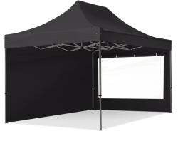 TOOLPORT Összecsukható pavilon, acél, 3x4, 5m, 2 oldalpanellel együtt, fekete Pavilon sátor, Piaci sátor, Pop up sátor - (600041)