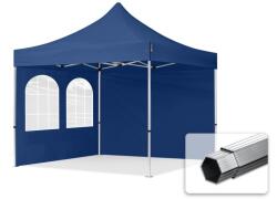 TOOLPORT Összecsukható pavilon, Aluminium, 3x3m, 2 oldalpanellel együtt, sötétkék Pavilon sátor, Piaci sátor, Pop up sátor - (600160)