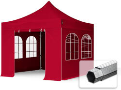 TOOLPORT Összecsukható pavilon, Aluminium, 3x3m, 4 oldalpanellel együtt, piros Pavilon sátor, Piaci sátor, Pop up sátor - (600153)