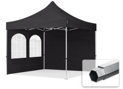 TOOLPORT Összecsukható pavilon, Aluminium, 3x3m, 2 oldalpanellel együtt, fekete Pavilon sátor, Piaci sátor, Pop up sátor - (600164)