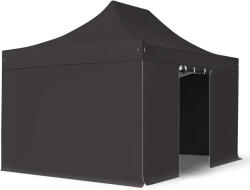 TOOLPORT Összecsukható pavilon, acél, 3x4, 5m, 4 oldalpanellel együtt, fekete Pavilon sátor, Piaci sátor, Pop up sátor - (600042)