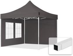TOOLPORT Összecsukható pavilon, acél, 3x3m, 2 oldalpanellel együtt, sötétszürke Pavilon sátor, Piaci sátor, Pop up sátor - (59037)