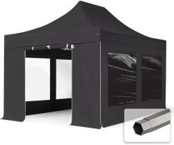 TOOLPORT Összecsukható pavilon, acél, 3x4, 5m, 4 oldalpanellel együtt, fekete Pavilon sátor, Piaci sátor, Pop up sátor - (600114)
