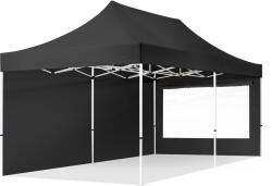 TOOLPORT Összecsukható pavilon, acél, 3x6m, 2 oldalpanellel együtt, fekete Pavilon sátor, Piaci sátor, Pop up sátor - (59356)