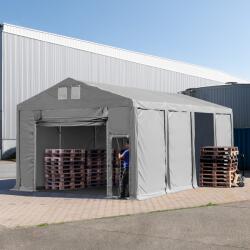 TOOLPORT Ipari sátor, 5x8m, PVC ponyva, szürke, padlókerettel, statikai megerősítéssel (föld alap) Raktár sátor - (93782)