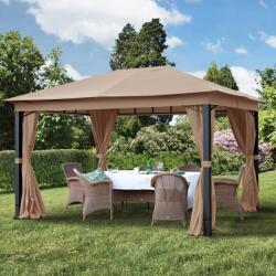 TOOLPORT Kerti pavilon, 3x4m, anyagtető, 4 oldalpanellel együtt, szürkésbarna Szanetli, Kerti gazebo - (300047)