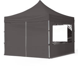 TOOLPORT Összecsukható pavilon, Aluminium, 3x3m, 4 oldalpanellel együtt, sötétszürke Pavilon sátor, Piaci sátor, Pop up sátor - (59006)