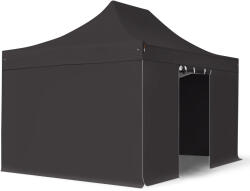 TOOLPORT Összecsukható pavilon, Aluminium, 3x4, 5m, 4 oldalpanellel együtt, fekete Pavilon sátor, Piaci sátor, Pop up sátor - (59302)