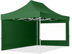 TOOLPORT Összecsukható pavilon, acél, 3x4, 5m, 2 oldalpanellel együtt, sötét zöld Pavilon sátor, Piaci sátor, Pop up sátor - (59046)