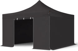 TOOLPORT Összecsukható pavilon, acél, 4x4m, 4 oldalpanellel együtt, fekete Pavilon sátor, Piaci sátor, Pop up sátor - (600088)