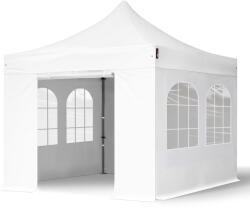 TOOLPORT Összecsukható pavilon, acél, 3x3m, 4 oldalpanellel együtt, fehér Pavilon sátor, Piaci sátor, Pop up sátor - (600038)