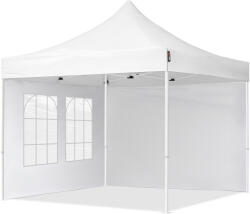 TOOLPORT Összecsukható pavilon, acél, 3x3m, 2 oldalpanellel együtt, fehér Pavilon sátor, Piaci sátor, Pop up sátor - (59041)