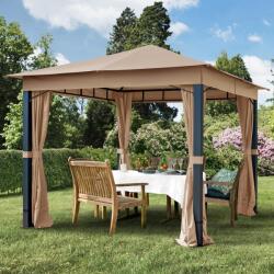 TOOLPORT Kerti pavilon, 3x3m, anyagtető, 4 oldalpanellel együtt, szürkésbarna Szanetli, Kerti gazebo - (300045)