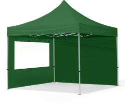TOOLPORT Összecsukható pavilon, Aluminium, 3x3m, 2 oldalpanellel együtt, sötét zöld Pavilon sátor, Piaci sátor, Pop up sátor - (59007)