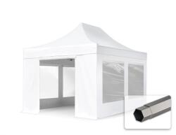 TOOLPORT Összecsukható pavilon, acél, 3x4, 5m, 4 oldalpanellel együtt, fehér Pavilon sátor, Piaci sátor, Pop up sátor - (600118)