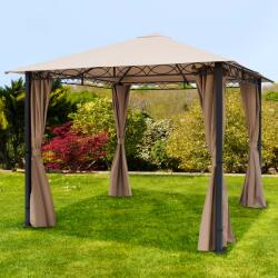 TOOLPORT Kerti pavilon, 3x3m, anyagtető, 4 oldalpanellel együtt, szürkésbarna Szanetli, Kerti gazebo - (300115)