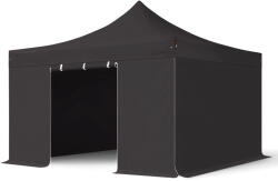 TOOLPORT Összecsukható pavilon, Aluminium, 4x4m, 4 oldalpanellel együtt, fekete Pavilon sátor, Piaci sátor, Pop up sátor - (600175)
