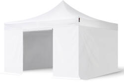 TOOLPORT Összecsukható pavilon, acél, 4x4m, 4 oldalpanellel együtt, fehér Pavilon sátor, Piaci sátor, Pop up sátor - (600104)