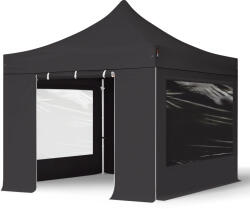 TOOLPORT Összecsukható pavilon, Aluminium, 3x3m, 4 oldalpanellel együtt, fekete Pavilon sátor, Piaci sátor, Pop up sátor - (59138)