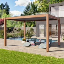 PRIMEYARD 3x4m Pergola, lamellás tetővel, tölgyfa kinézet Bioklimatikus pergola - (400118)