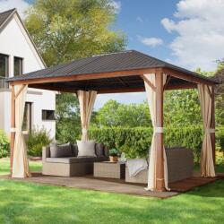 TOOLPORT Kerti pavilon, 3x4m, keménytető, 4 oldalpanellel együtt, pezsgő szín Szanetli, Kerti gazebo - (300183)