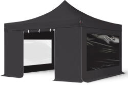 TOOLPORT Összecsukható pavilon, acél, 4x4m, 4 oldalpanellel együtt, fekete Pavilon sátor, Piaci sátor, Pop up sátor - (600089)