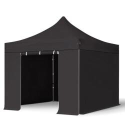 TOOLPORT Összecsukható pavilon, acél, 3x3m, 4 oldalpanellel együtt, fekete Pavilon sátor, Piaci sátor, Pop up sátor - (600109)