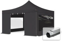 TOOLPORT Összecsukható pavilon, Aluminium, 4x4m, 4 oldalpanellel együtt, fekete Pavilon sátor, Piaci sátor, Pop up sátor - (59079)